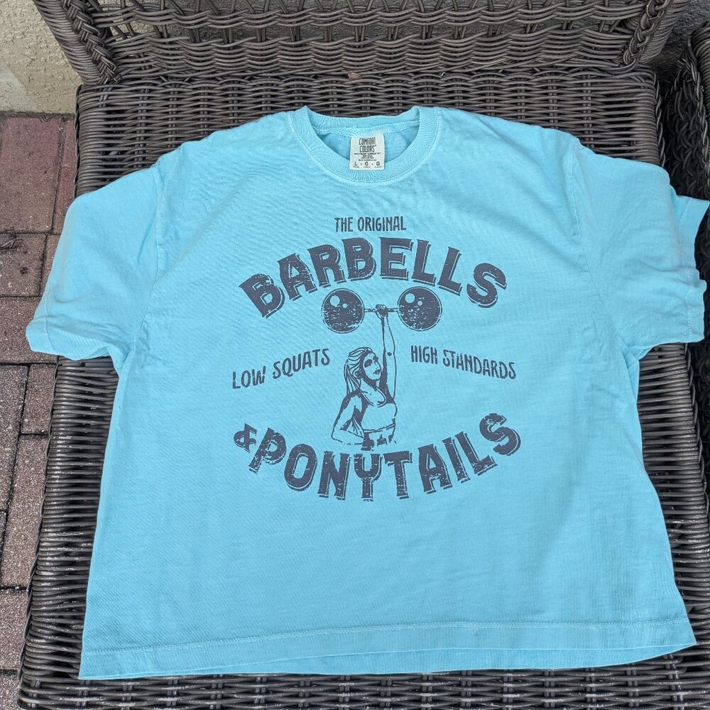 Barbells And Ponytails Crop "Strong Woman" Short Sleeve TEE T-Shirt SZ S NEW